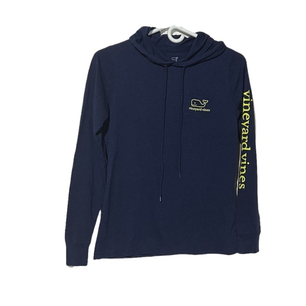 Vineyard Vines Long Sleeve Hooded T-Shirt Neon Green Navy Blue Size XXS Preppy